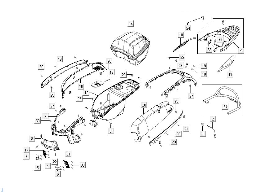 Kappen - Beplating achterzijde Kymco Like 4-takt metallic zwart