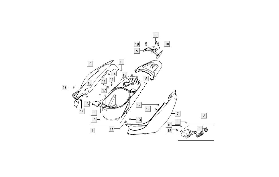 Kappen - Beplating achterzijde Kymco Super9 50 2-takt AC nieuw model rood
