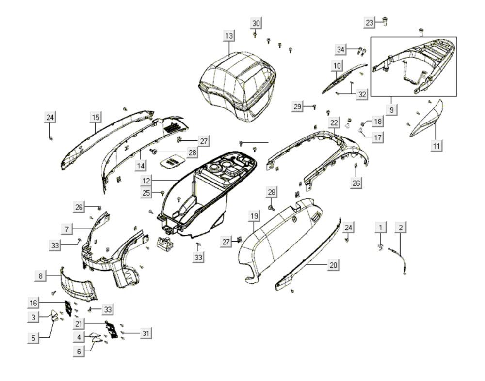 Kappen - Beplating achterzijde Kymco Like 200i Zwart