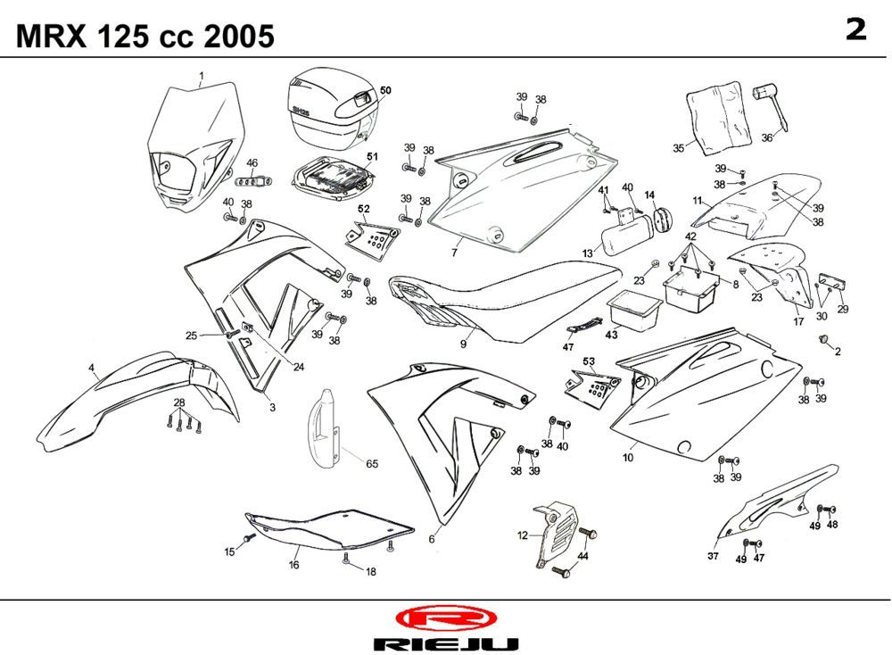 Kappen - Beplating Rieju MRX 125 rood 2005 4-takt
