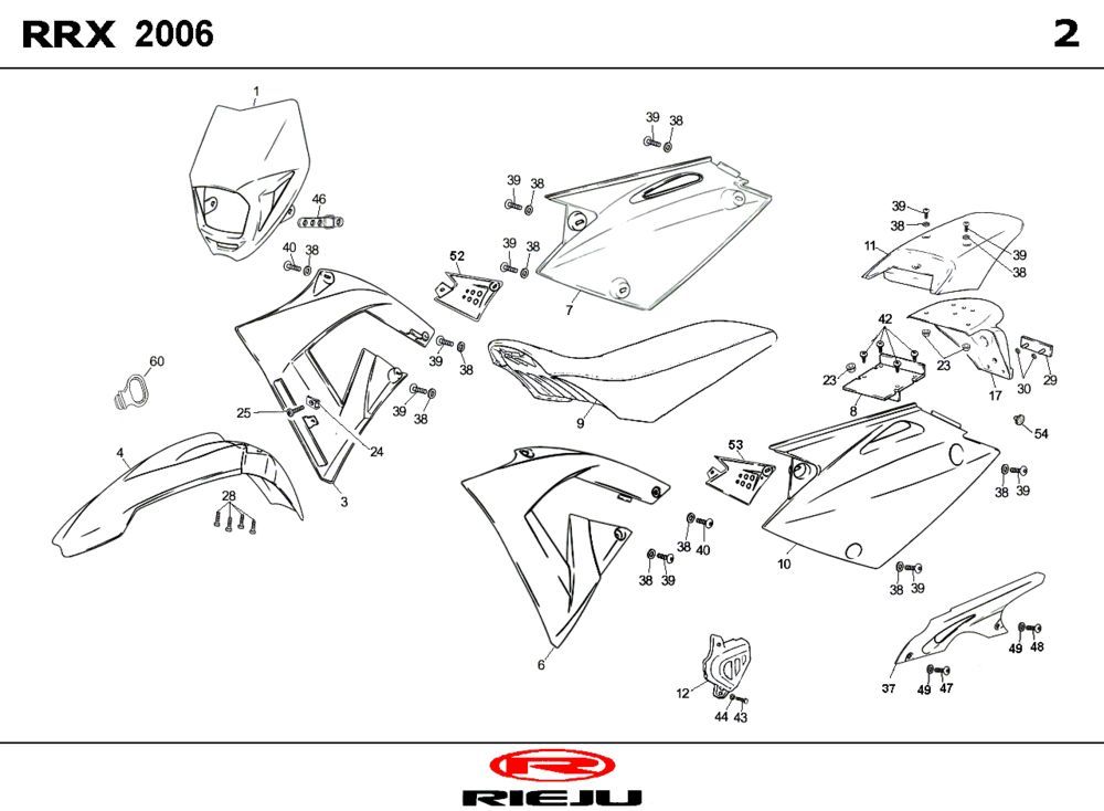 Kappen - Beplating Rieju RRX zwart 2009 2-takt