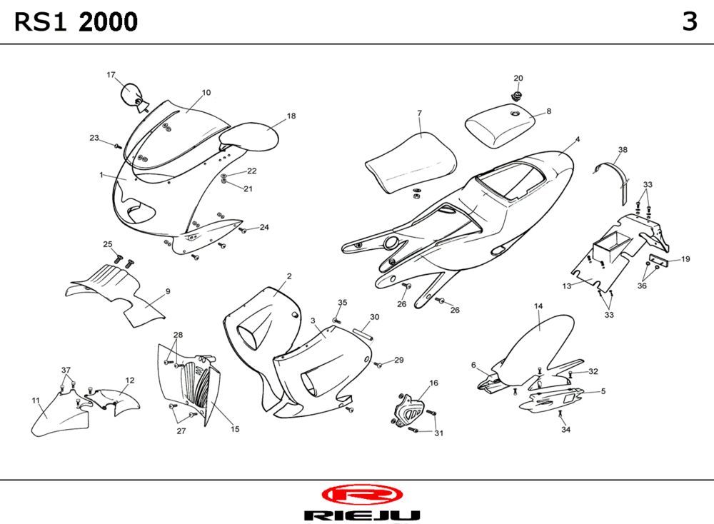 Kappen - Beplating Rieju Rs1 geel- grijs 2001 2-takt