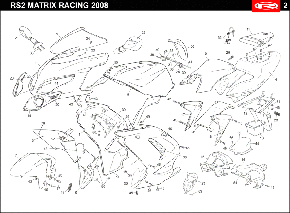 Kappen - Beplating Rieju Rs2 racing zwart 2010 2-takt