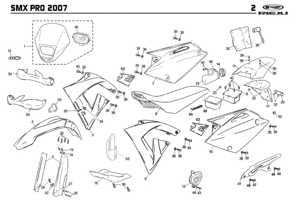 Kappen - Beplating Rieju SMX pro zwart 2008 2-takt