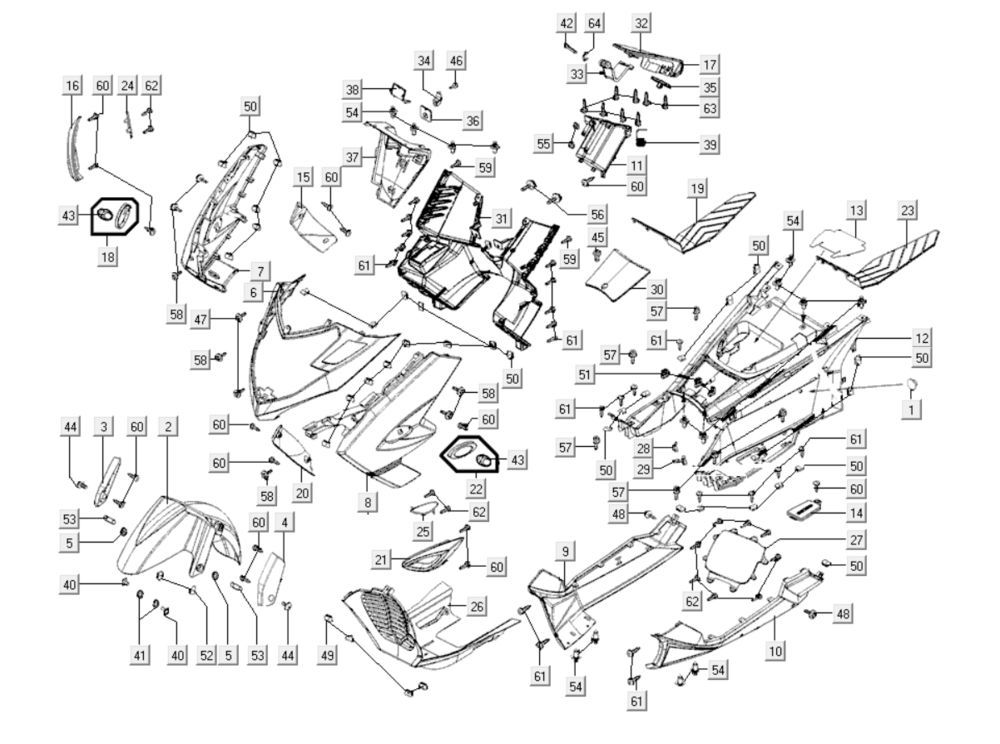 Kappen - Beplating voorzijde Kymco Myroad 700i