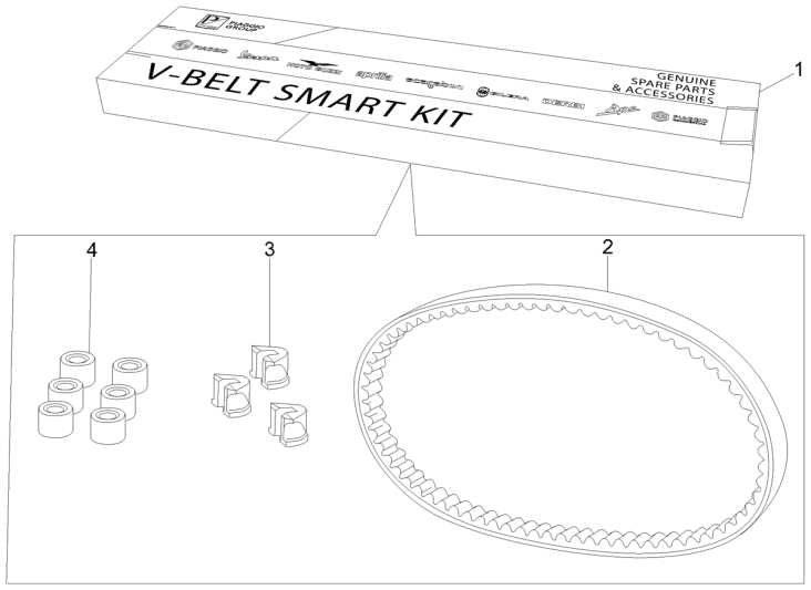 Kit v-snaar - Variateurrollen Vespa GTS 250 ie 2005-2016 (zonder ABS)