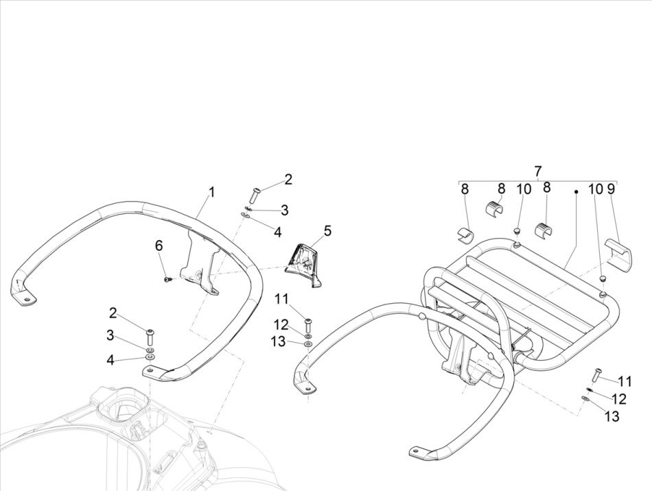 Achterklapdrager - Handgreep passagier Vespa GTS 300 HPE 4V IE ABS Euro 4 2019