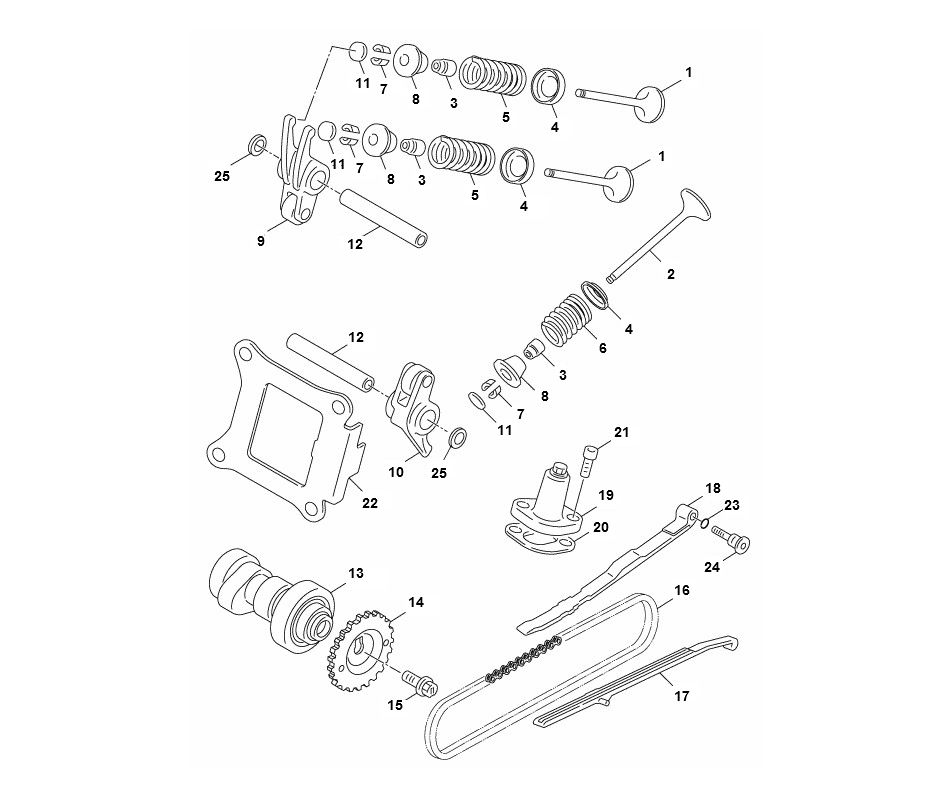 Nokkenas - Kleppen - Tuimerlaars - Distributieketting Yamaha Aerox 4-takt 2014