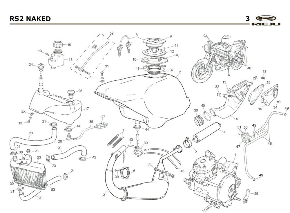 Radiateur - Koeling - Benzinetank- Uitlaat Rieju Rs2 Naked zwart 2005 2-takt