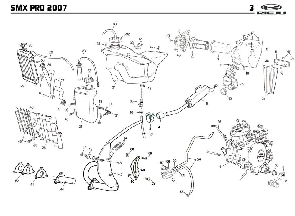 Radiateur - Koeling - Benzinetank- Uitlaat Rieju SMX pro oranje 2008 2-takt