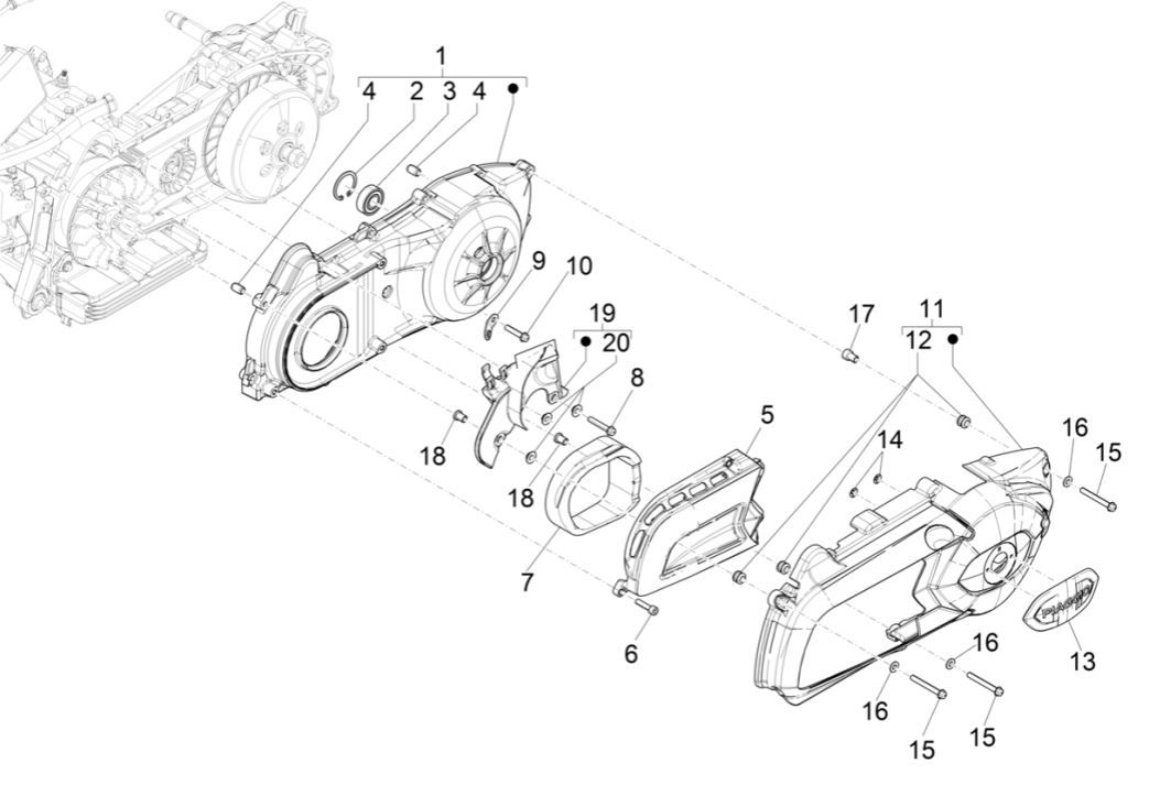 Carterdeksel Piaggio MP3 300 HPE / 300 HPE Sport ABS Euro 5 2020-2022