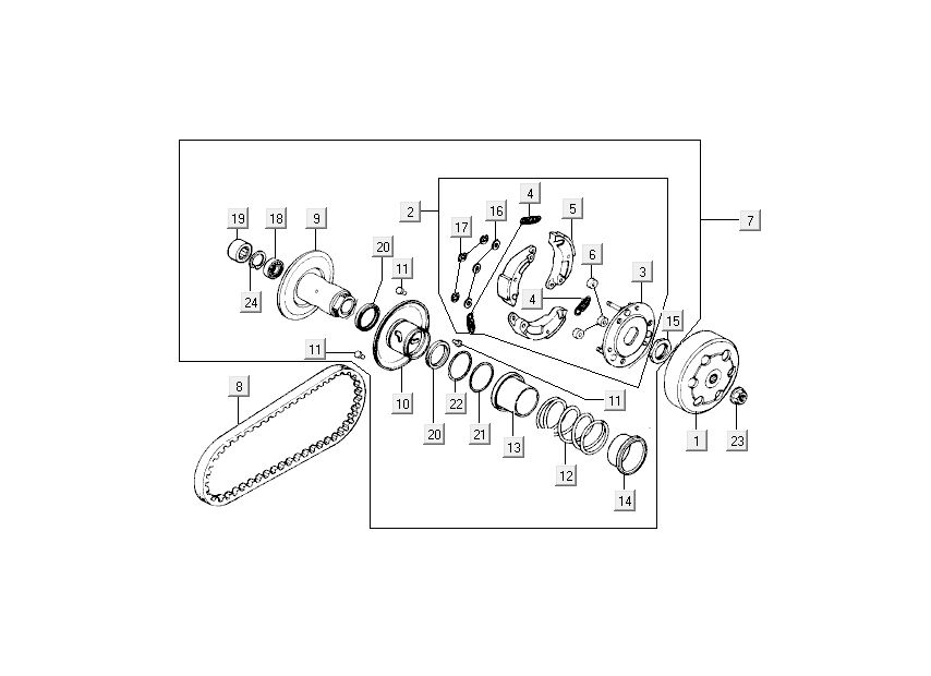 Koppeling - Variateur - V-snaar Kymco Grand Dink 2-takt Zilver