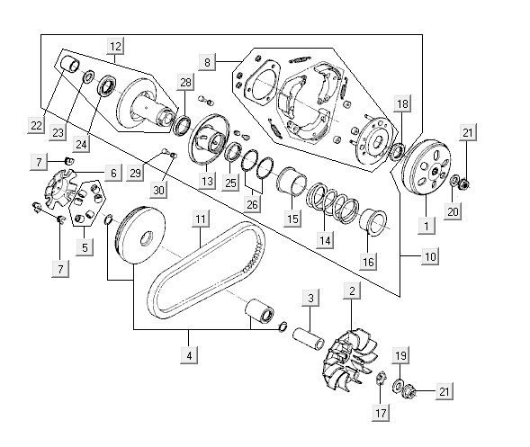Koppeling - Variateur - V-snaar Kymco Agility 12