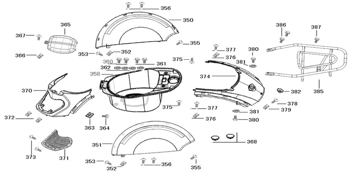 Motorschermen - Helmbak - Achterdrager China Star 50 wit