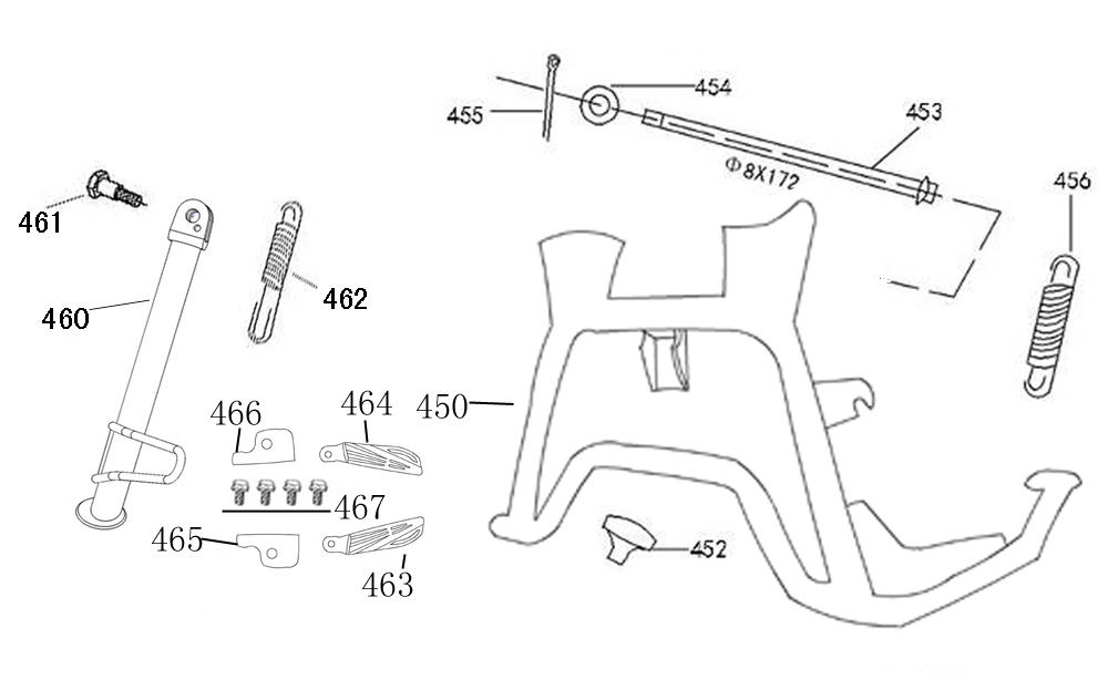 Middenstandaard - Zijstandaard Benzhou YY50QT-45A zwart