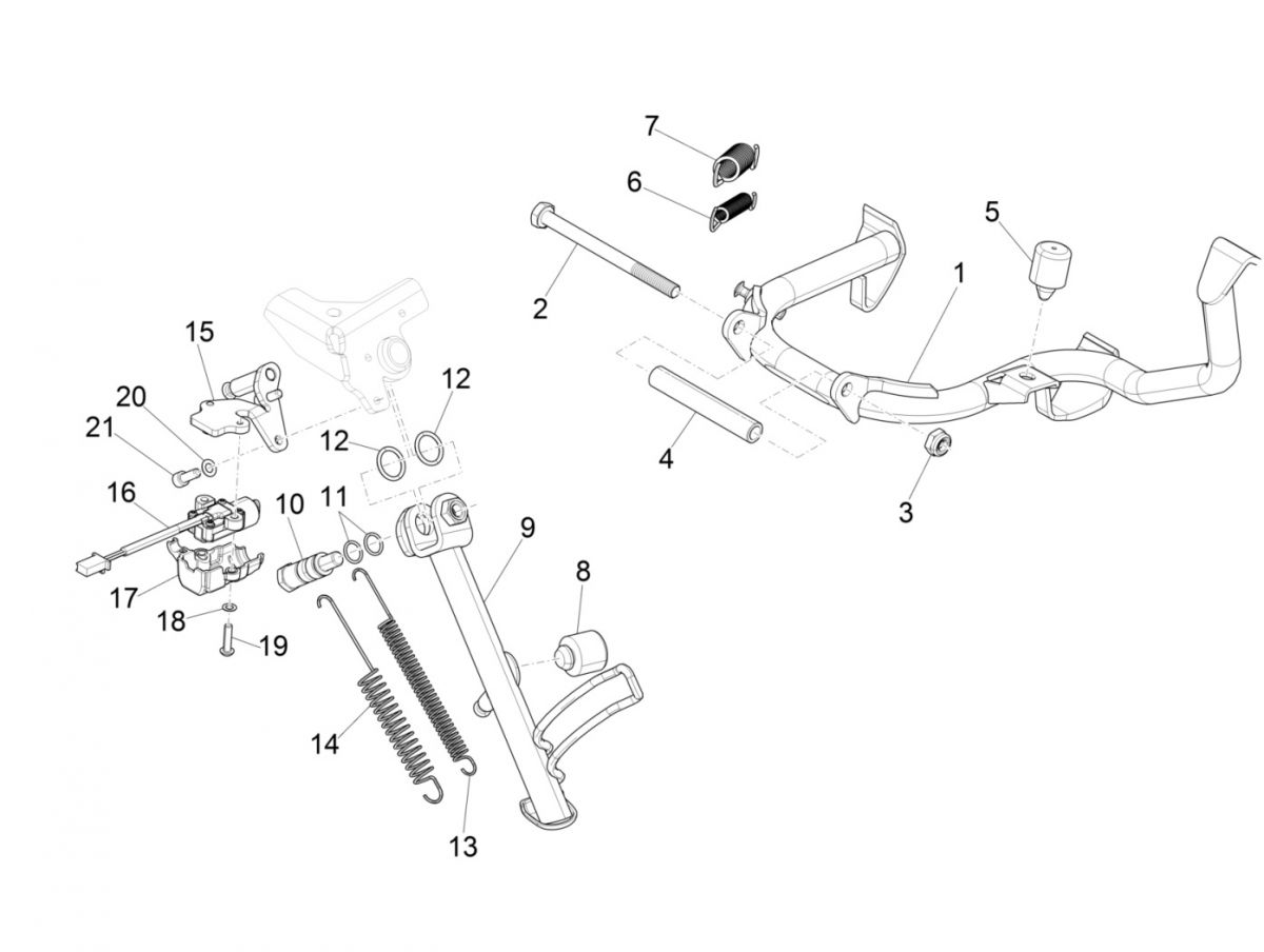 Middenstandaard Vespa GTS 125 IE ABS Euro 4 2016-2018