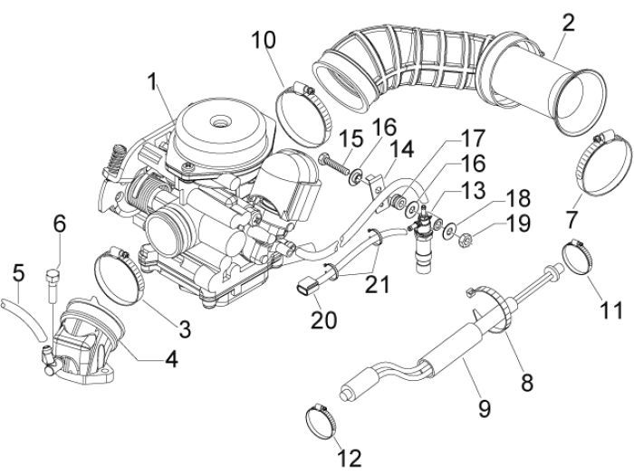 Carburateur - Inlaatspruitstuk Piaggio New Fly 4-takt 4V