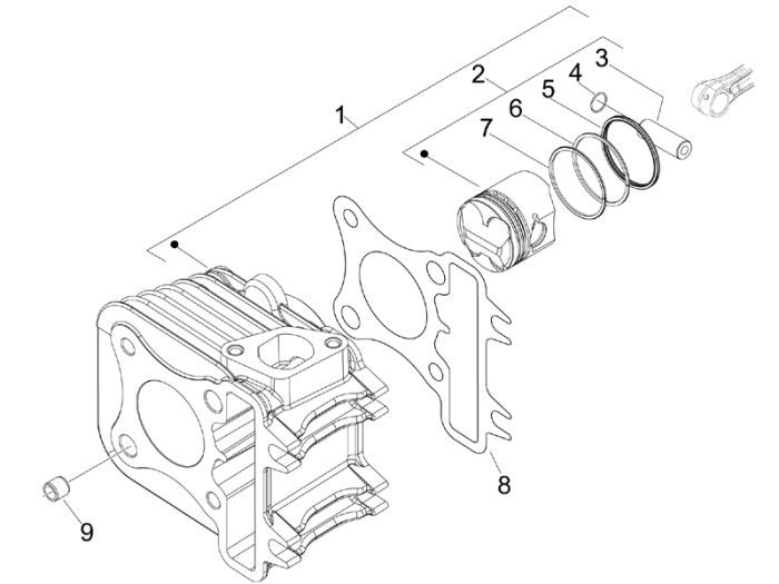 Cilinder - Zuiger Piaggio New Fly 4-takt 4V