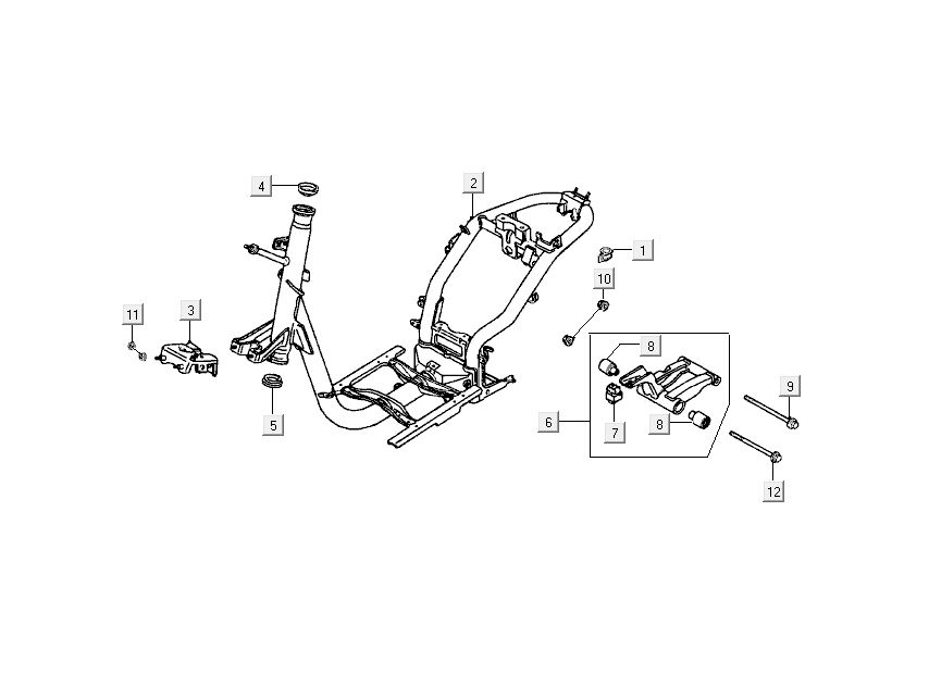 Frame - Motorophanging Kymco DJ 2-takt Zilver
