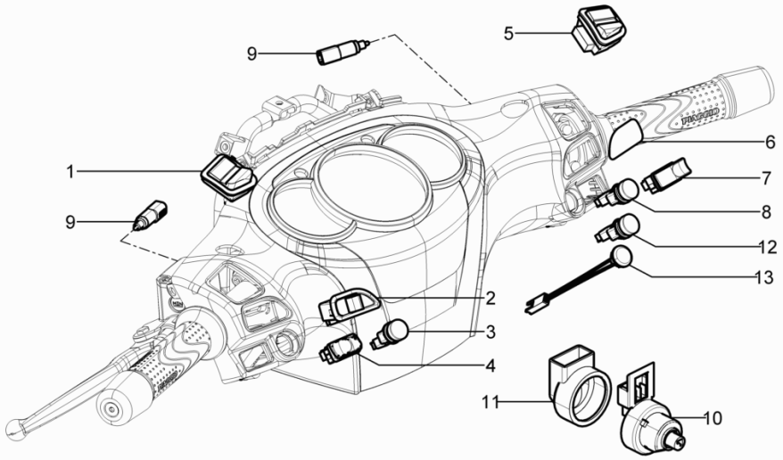 Schakelaars - Drukknoppen Piaggio Beverly 350 Sport Touring Euro 3 2013-2014