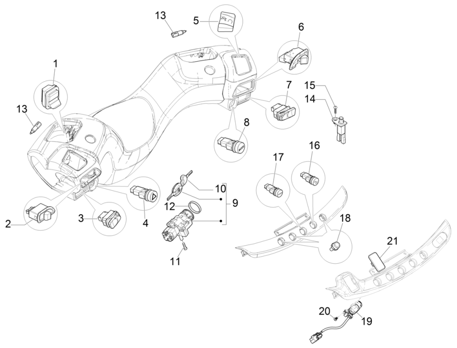 Schakelaars - Drukknoppen Piaggio MP3 350 Maxi Sport ABS Euro 4 2018-2020