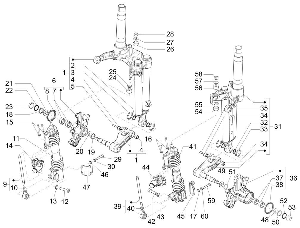 Voorvork onderdelen (Mingxing) Piaggio MP3 300 HPE / 300 HPE Sport ABS Euro 5 2020-2022