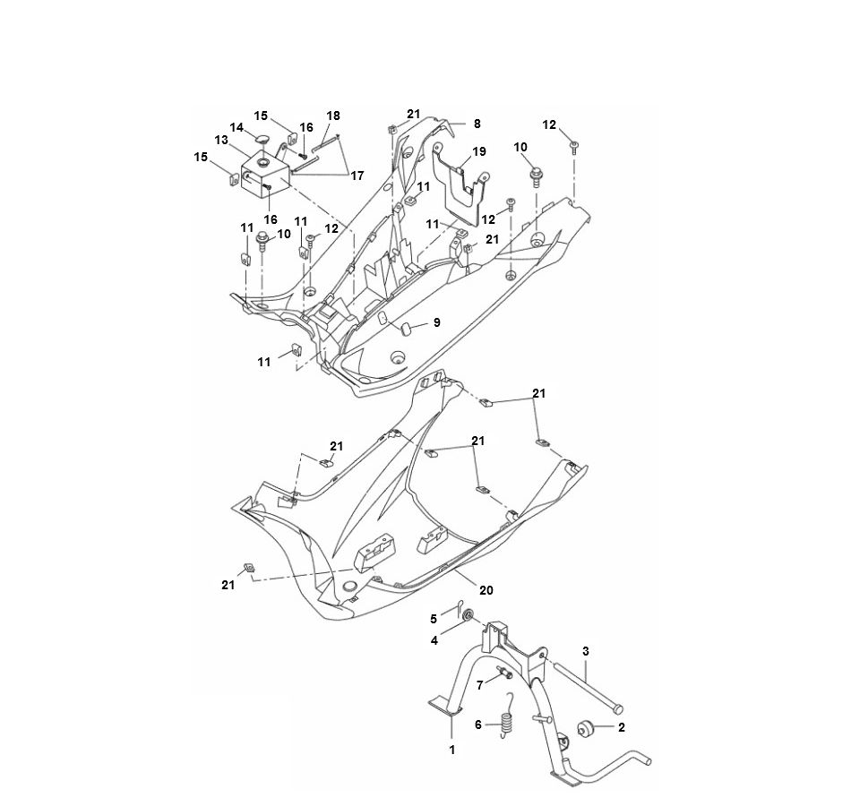 Onderspoiler- Treeplank- Middenstandaard Yamaha Aerox 4-takt 2014