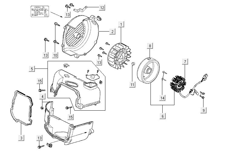 Ontsteking - Stator - Vliegwiel - Koelkappen Kymco Agility Fat 12' 4-takt wit
