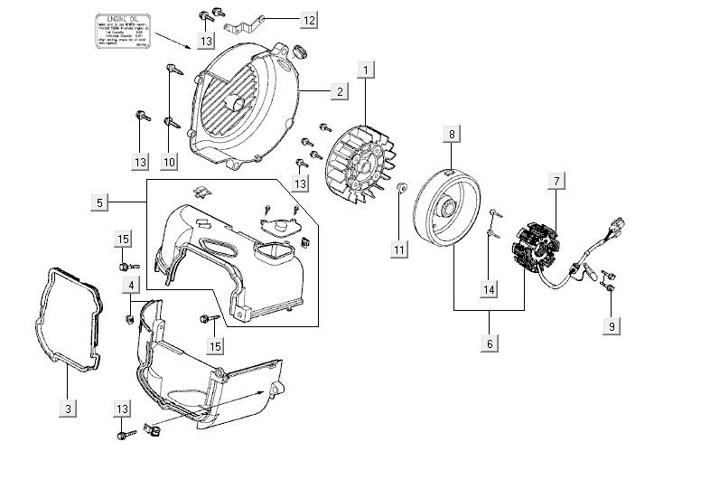 Ontsteking - Stator - Vliegwiel - Koelkappen Kymco Agility RS 4-takt wit 11