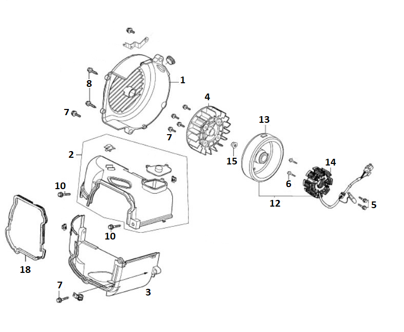 Ontsteking - Stator - Vliegwiel - Koelkappen - Koelvin GY6 10 / 12 inch Euro 4 2018→ a tm d