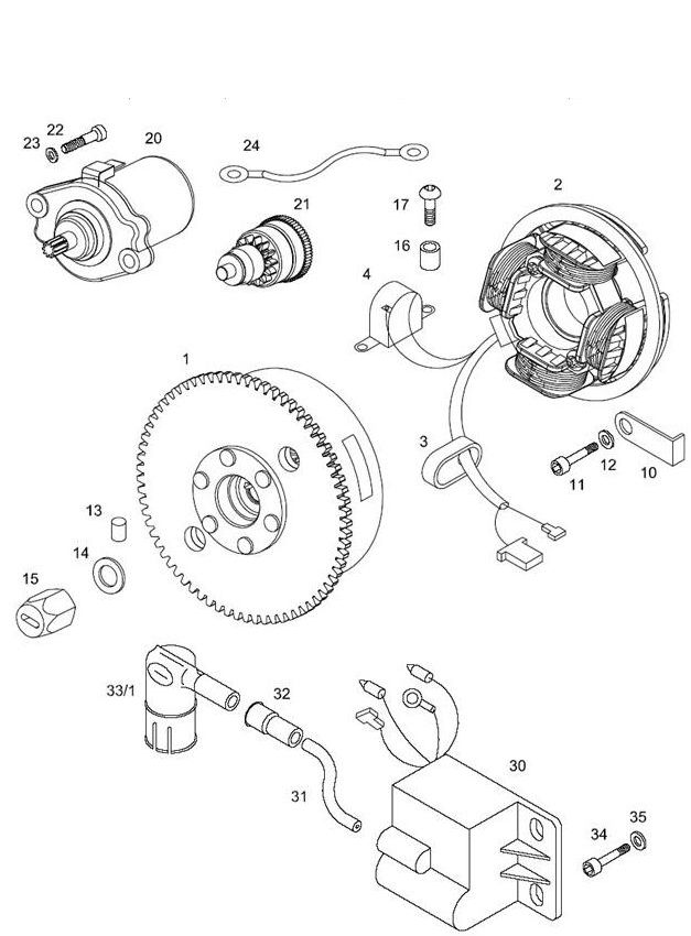 Ontsteking - Stator - Vliegwiel Tomos Pack'r 2-takt