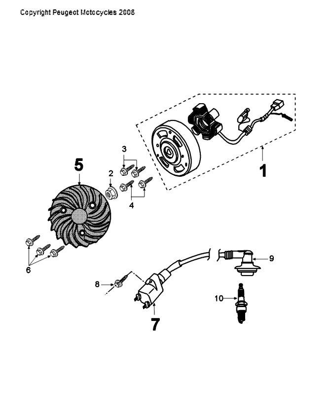 Ontsteking - Stator - Vliegwiel - Bobine - Bougie Peugeot Citystar 50 Bruin