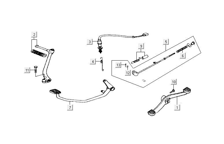 Rempedaal - Kickstartpedaal - Schakelpedaal Kymco Activ 50 4-takt zilver