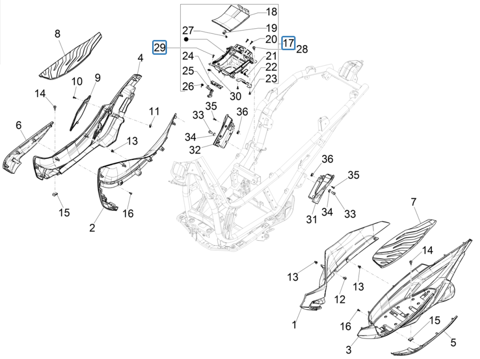 Treeplank - Voetensteun Piaggio Beverly 300 HPE 4V ABS Euro 5 2021-2022