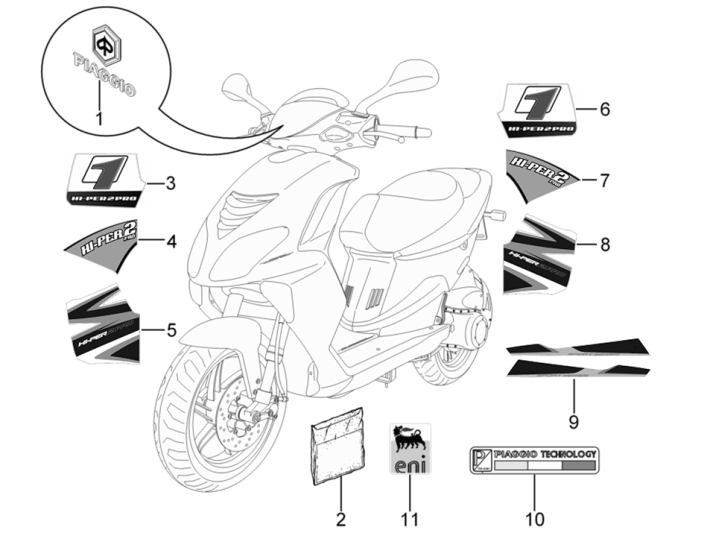 Emblemen - Stickers - Logo Piaggio NRG Power DD 50 2-takt LC 2007-2017 wit 544