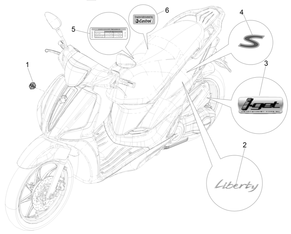 Emblemen - Stickers - Logo Piaggio Liberty 50 4-takt AC IGET 3V Euro 5