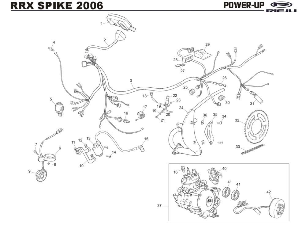 Kabelboom - Bobine - Ontsteking - Stator - Vliegwiel Rieju Spike-x oranje 2008 2-takt