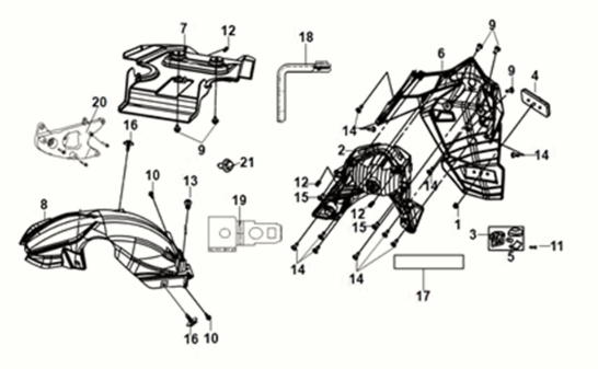 Rear fender - rear inner fender Sym X-Pro 50 E5