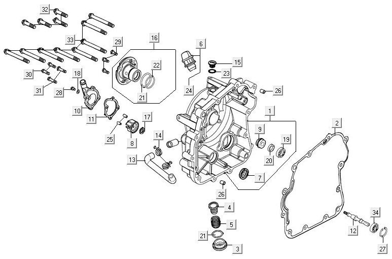 Carterhelft rechts - Waterpomp Kymco MXU 300R