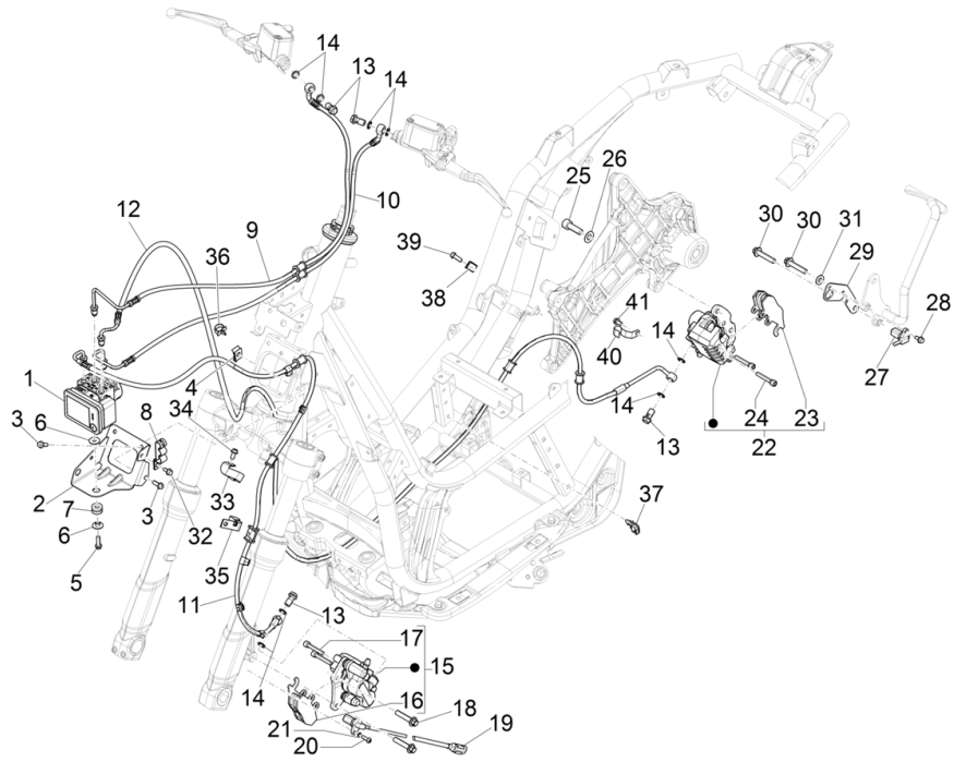 Remklauw - Remblokken - Remleiding (ABS) Piaggio Beverly 300 HPE 4V ABS Euro 5 2021-2022