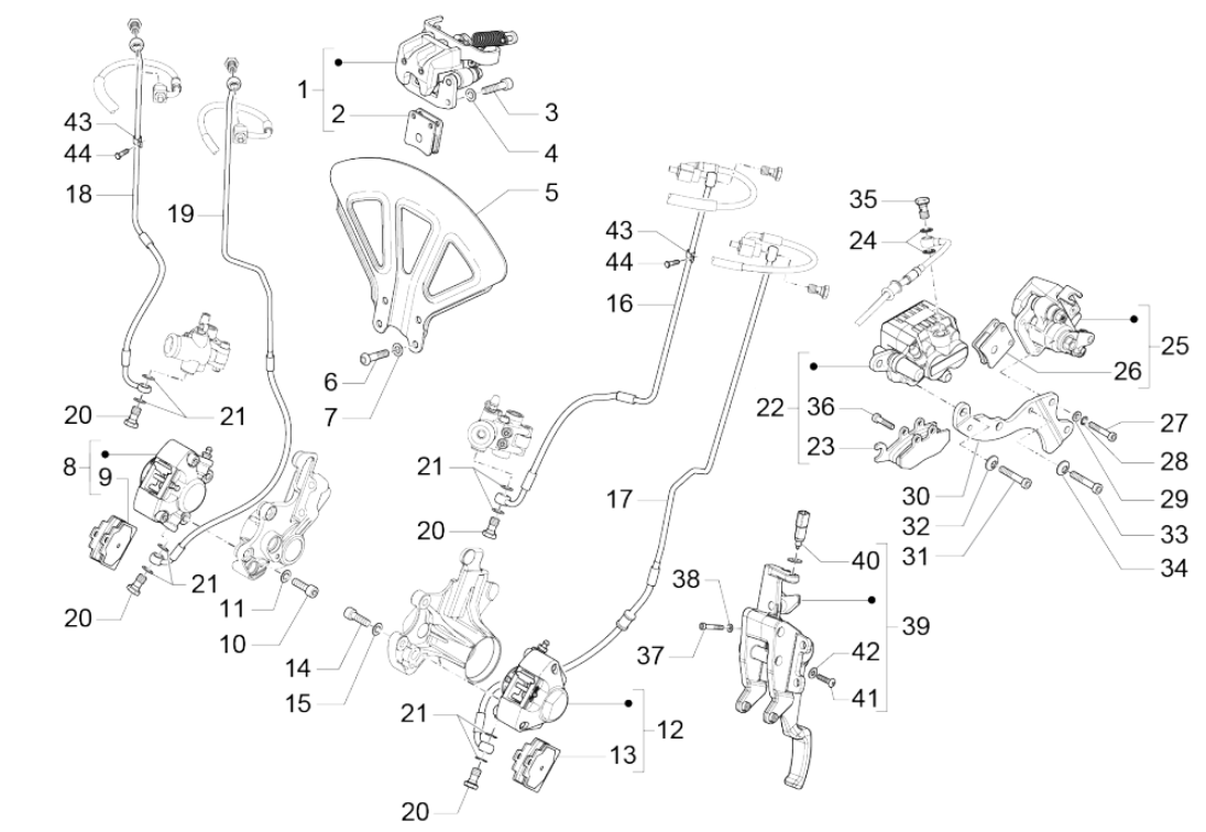 Remklauw - Remblokken - Remleiding (ABS) Piaggio MP3 350 Maxi Sport ABS Euro 4 2018-2020