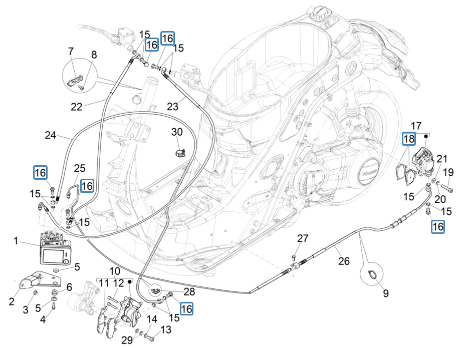 Remklauw - Remblokken - Remleiding (ABS) Vespa GTS 125 IE ABS Euro 4 2019