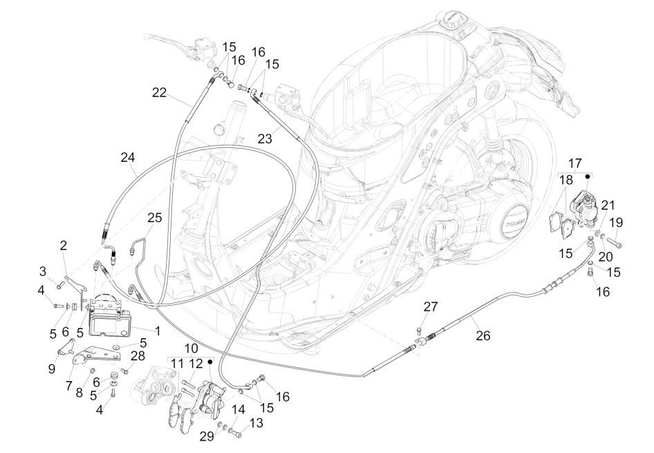 Remklauw - Remblokken - Remleiding Vespa GTS 125 IE (met ABS)