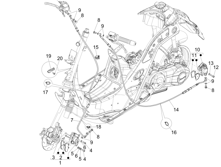 Remklauw - Remblokken - Remleiding Vespa GTS 300 ie 2008-2016 (met en zonder ABS)