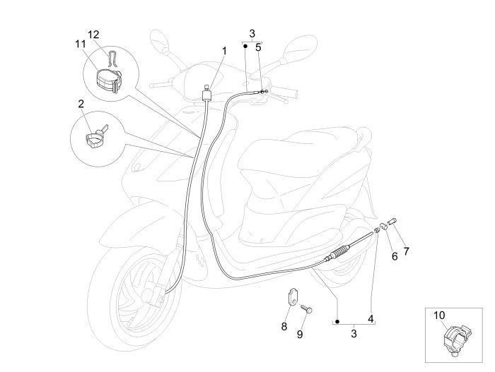 Kilometertellerkabel - Achterremkabel Piaggio New Fly 4-takt 4V