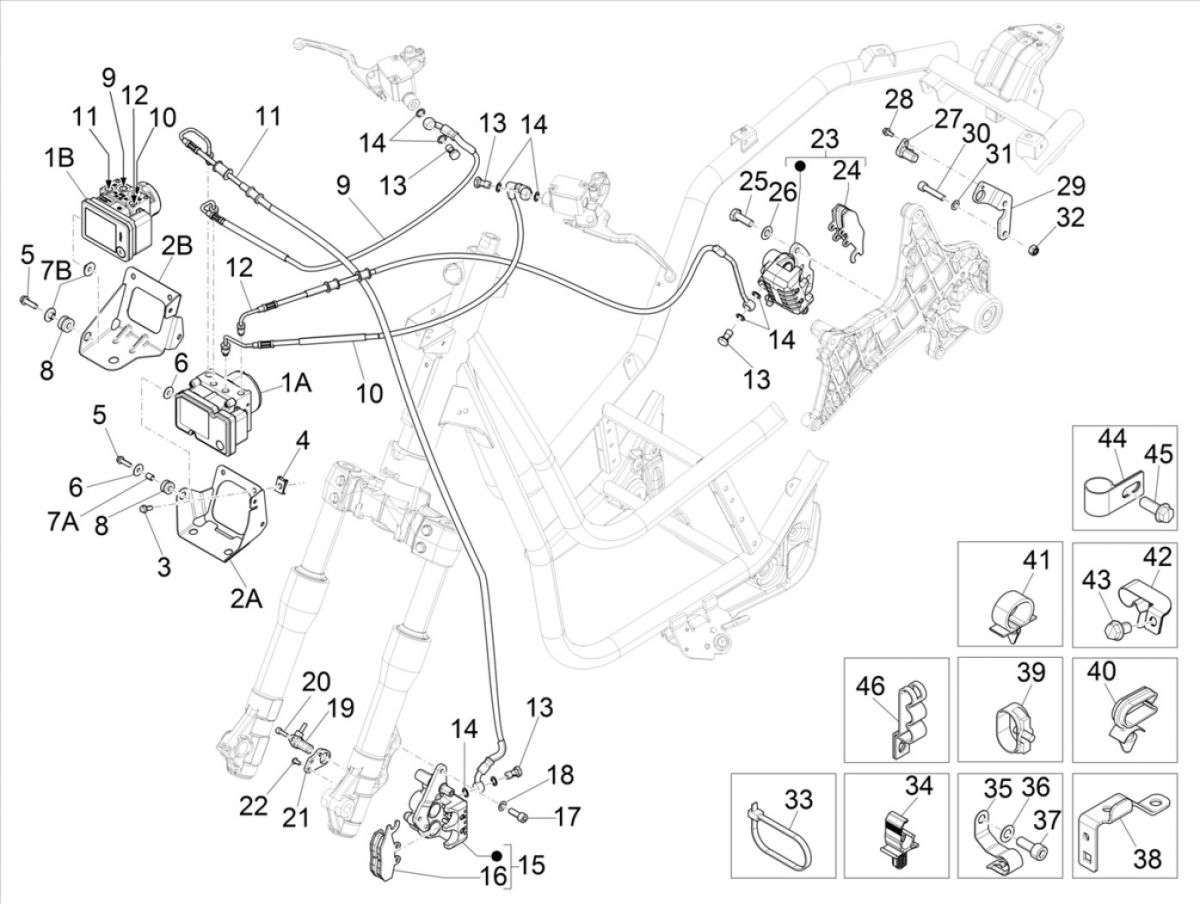 Remcilinder - Remklauw - Remblokken - Remleiding - ABS module Piaggio Beverly 300 IE ABS Euro 4 2016-2020