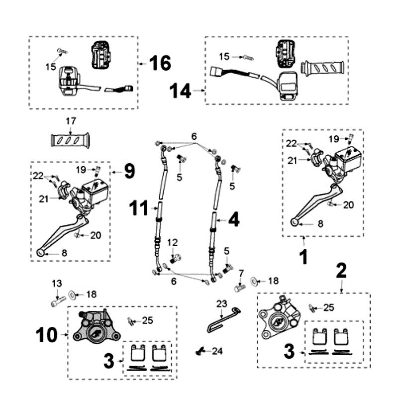 Remcilinder - Remklauw - Remblokken - Remleiding - Stuurschakelaars Peugeot Jet Force 50 2-takt LC Injectie Rood