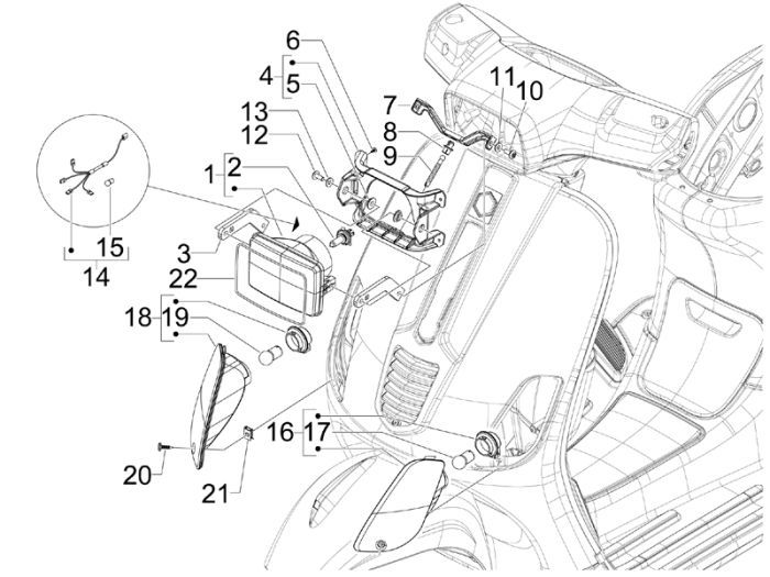 Koplamp - Knipperlichten voorzijde Vespa S 50 4-takt 2V 25km/u
