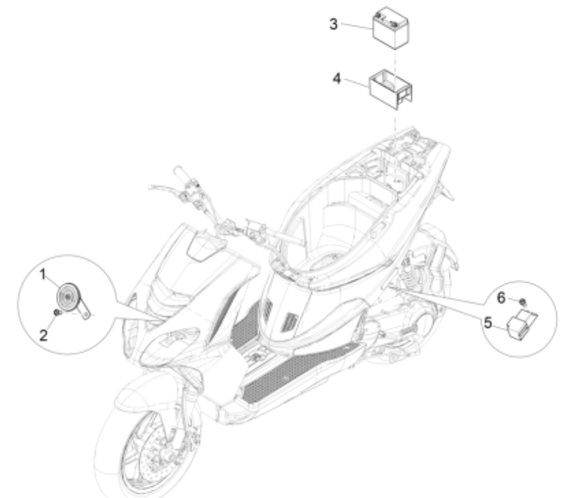 Accu - Claxon - Startrelais Piaggio NRG Power 50 2-takt LC Euro 4