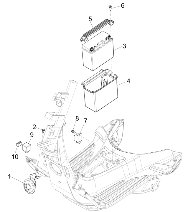 Accu - Claxon - Startrelais Vespa Sprint 150 3V IE ABS Euro 3 2015